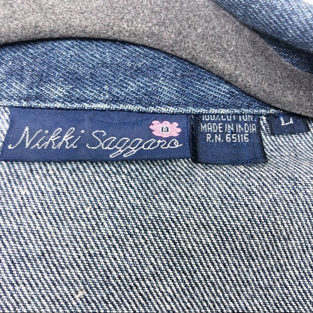 NIKKI SAGGARO | Vintage Boho Southwestern Style Denim Jean Jacket Women’s Size L - Picture 6 of 8